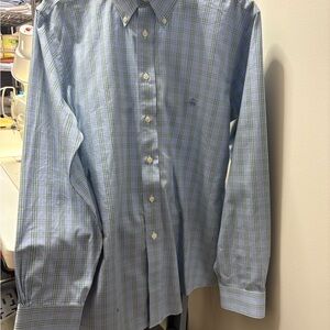 Brooks Brothers Non-Iron Supima Plaid Cotton Button Down Shirt Blue Green EUC